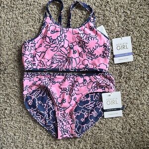 NWT!- Athleta Girl Reversible Pink and Blue Floral Swimsuit size XXL/16